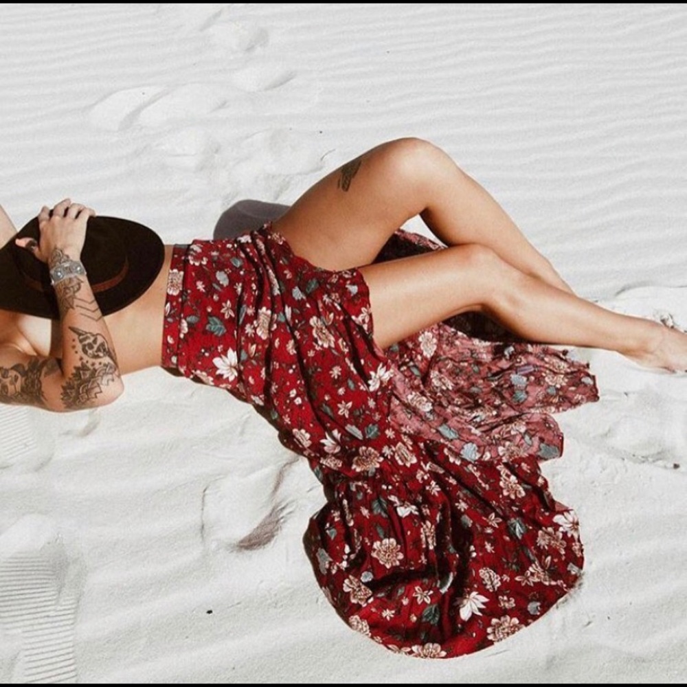 XIX Palms Red High Slit Gypsy Skirt